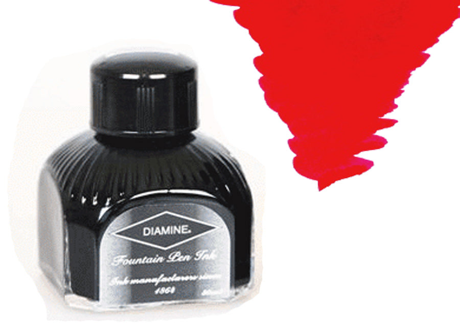 Bouteille d'encre Diamine, 80 ml, rubis, bouteille en cristal italien