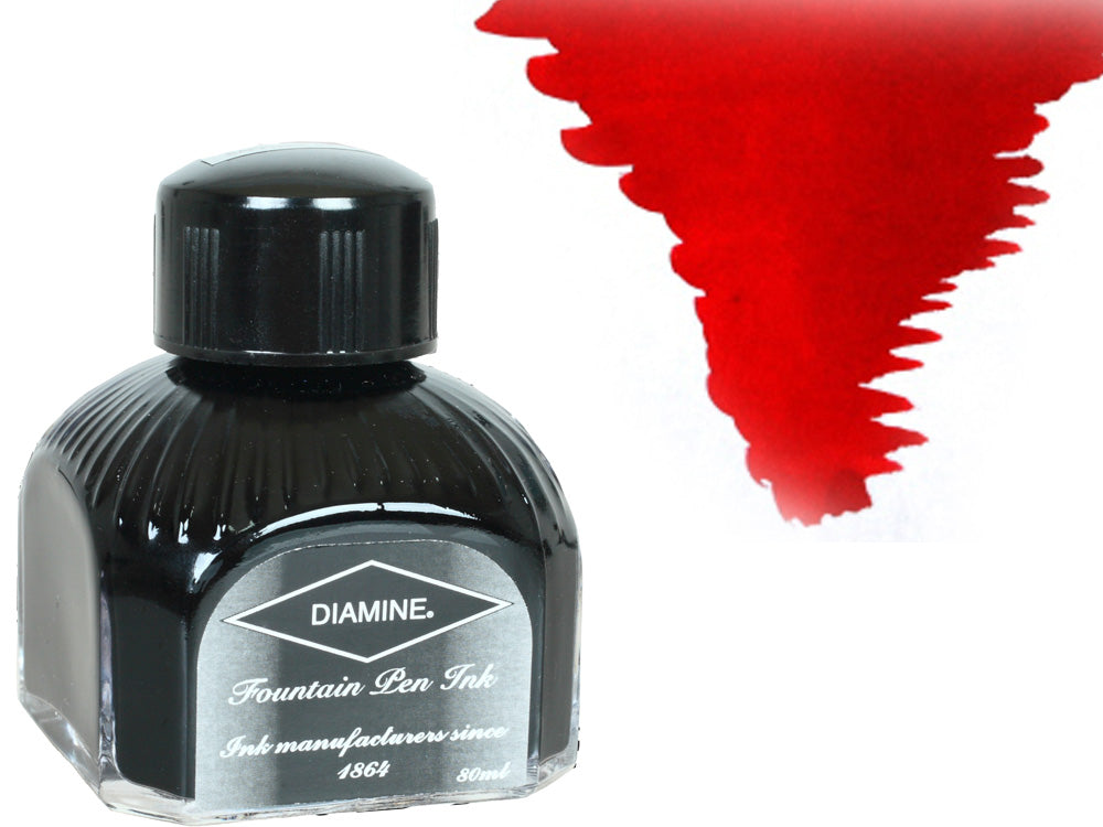 Bouteille d'encre Diamine, 80 ml, cramoisi, bouteille en cristal italien