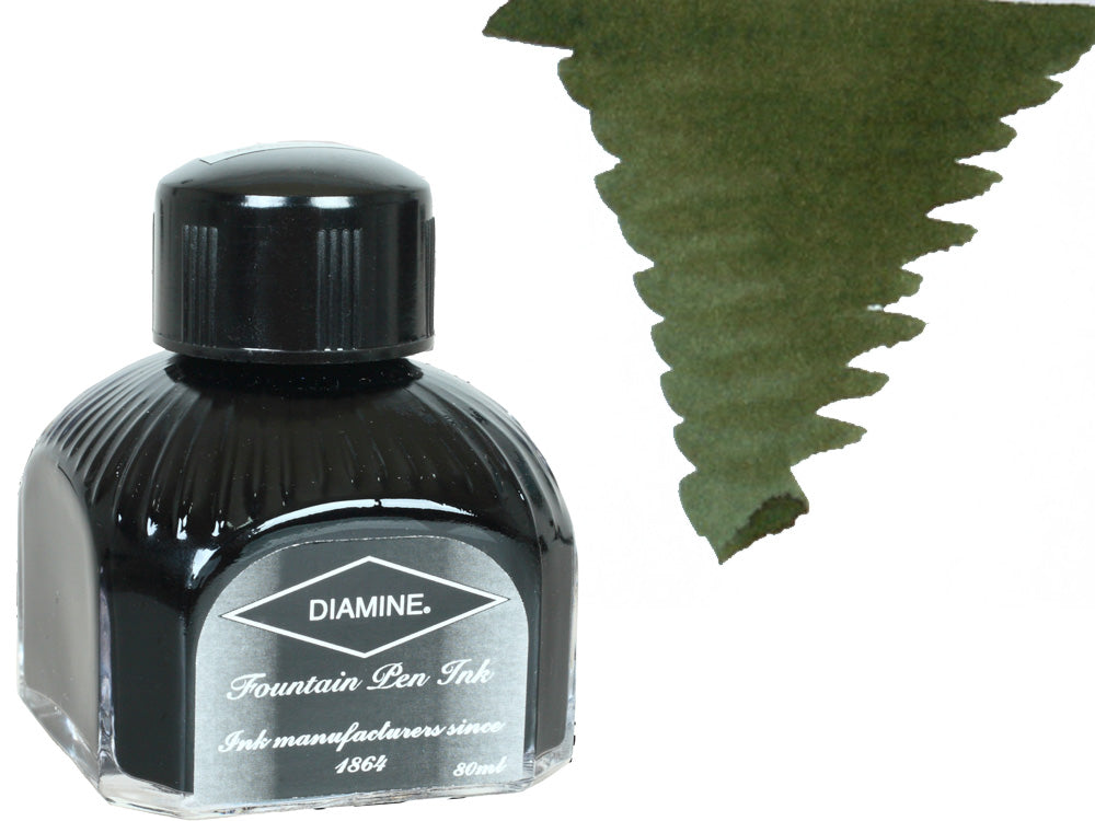 Bouteille d'encre Diamine, 80 ml, Salamandre, bouteille en cristal italien