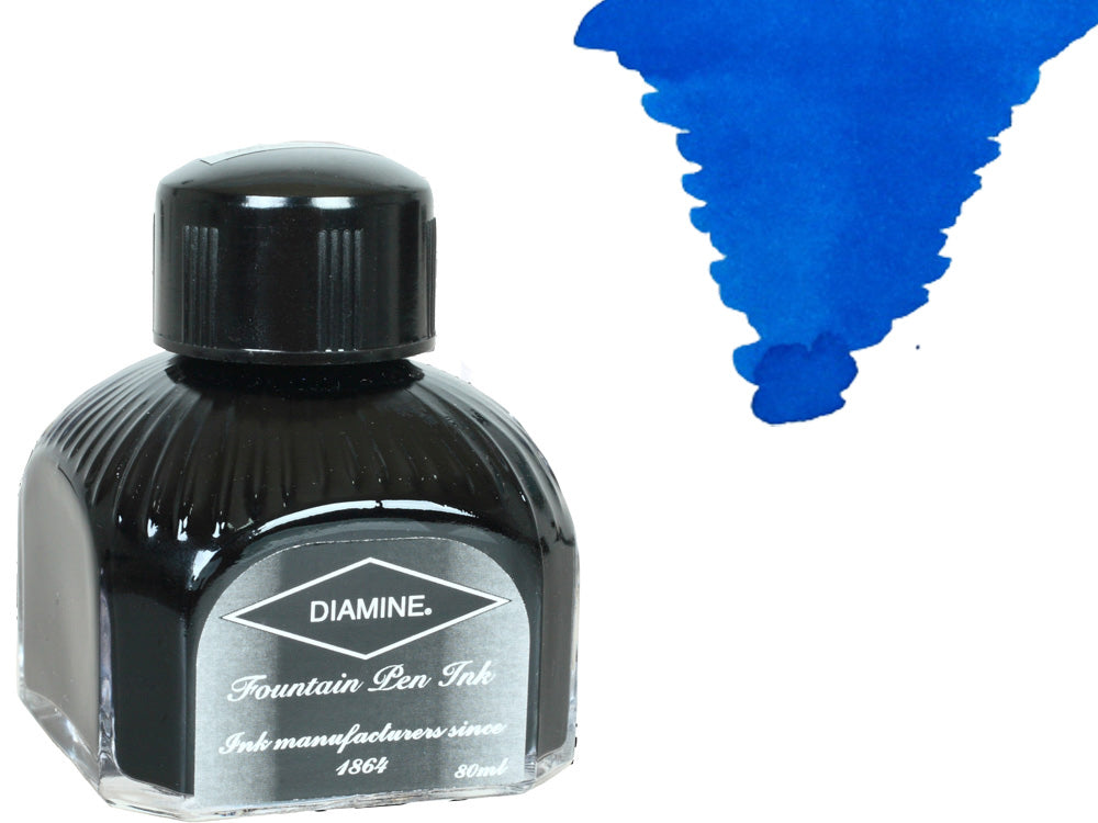 Bouteille d'encre Diamine, 80 ml, bleu méditerranéen, bouteille en cristal italien