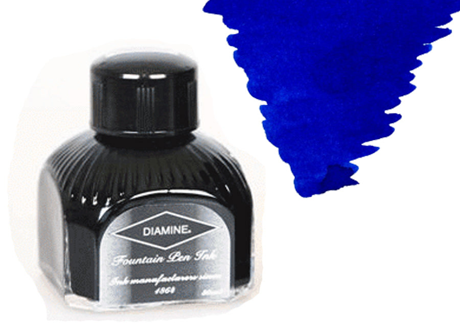 Bouteille d'encre Diamine, 80 ml, bleu saphir, bouteille en cristal italien