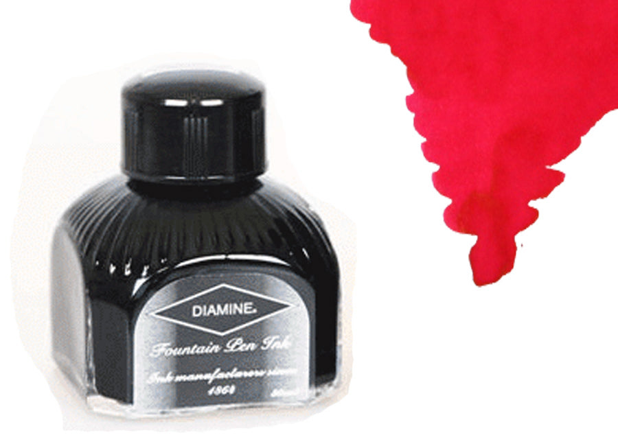 Bouteille d'encre Diamine, 80 ml, écarlate, bouteille en cristal italien