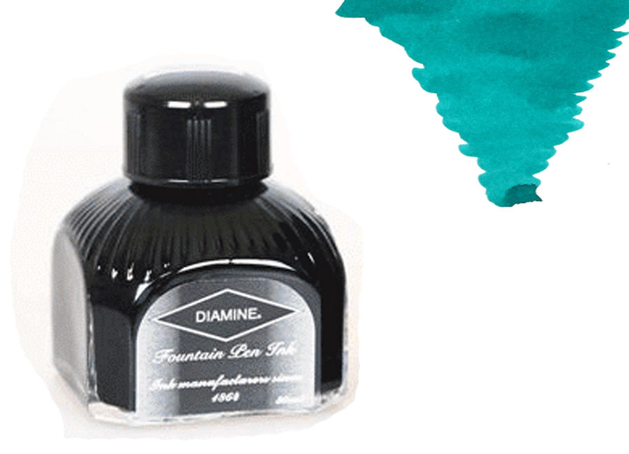 Bouteille d'encre Diamine, 80 ml, menthe douce, bouteille en cristal italien