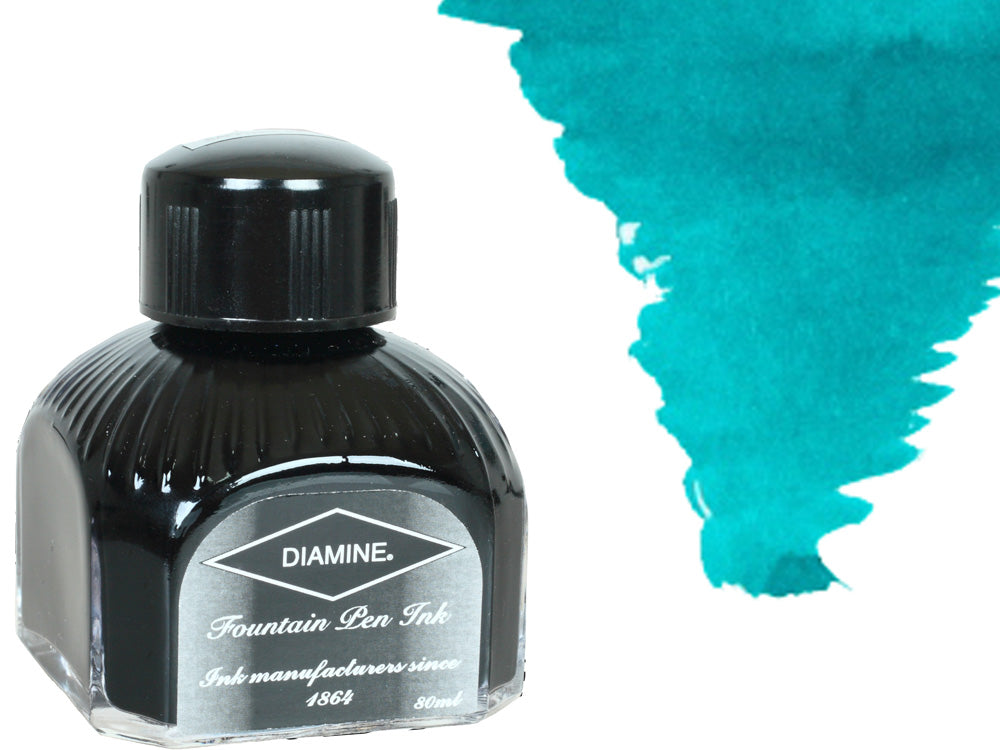 Bouteille d'encre Diamine, 80 ml, bleu acier, cristal italien