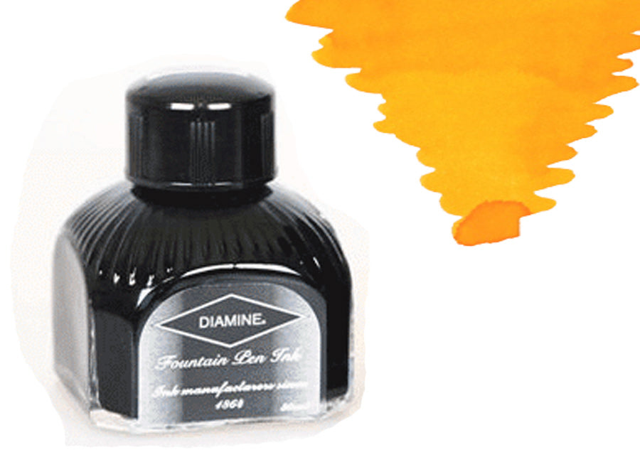 Bouteille d'encre Diamine, 80 ml, jaune soleil, bouteille en cristal italien