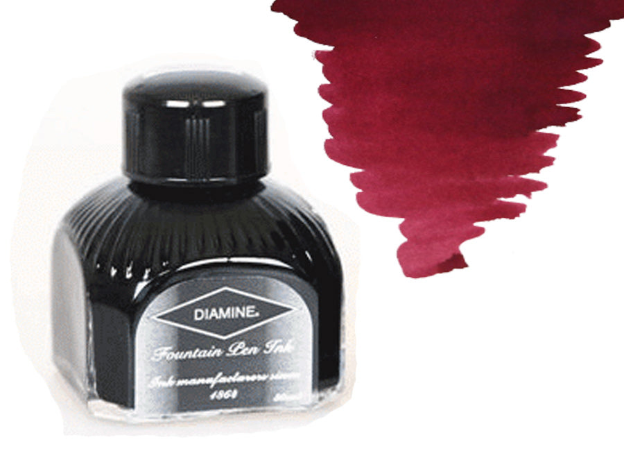 Bouteille d'encre Diamine, 80 ml, Syrah, bouteille en cristal italien