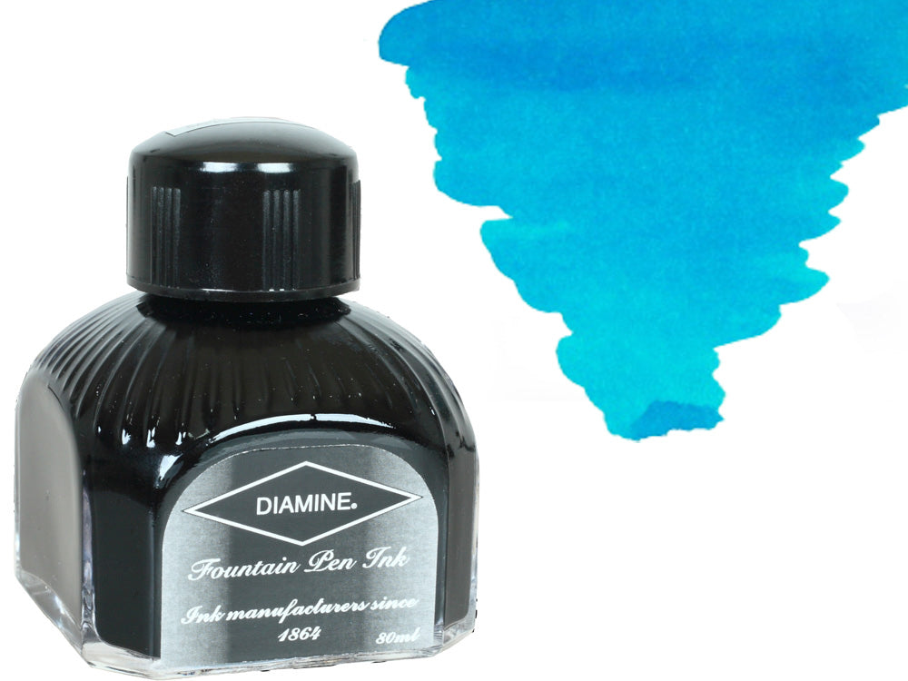 Bouteille d'encre Diamine, 80 ml, turquoise, bouteille en cristal italien