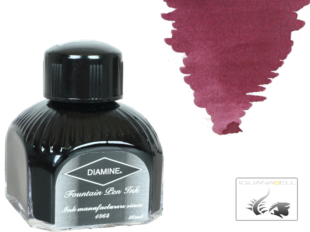 Bouteille d'encre Diamine, 80 ml, violet tyrien, bouteille en cristal italien