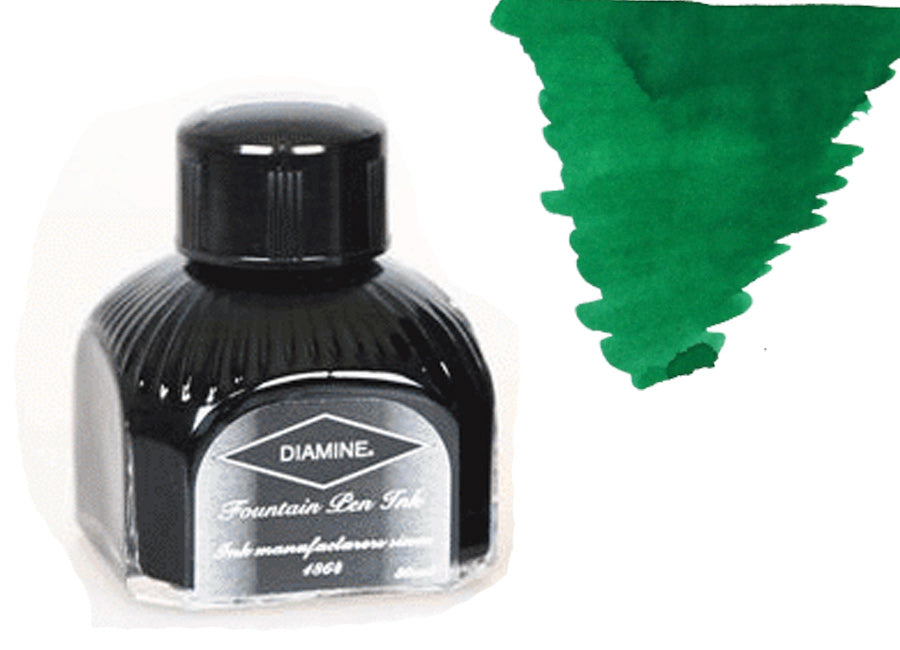 Bouteille d'encre Diamine, 80 ml, Ultra Green, bouteille en cristal italien