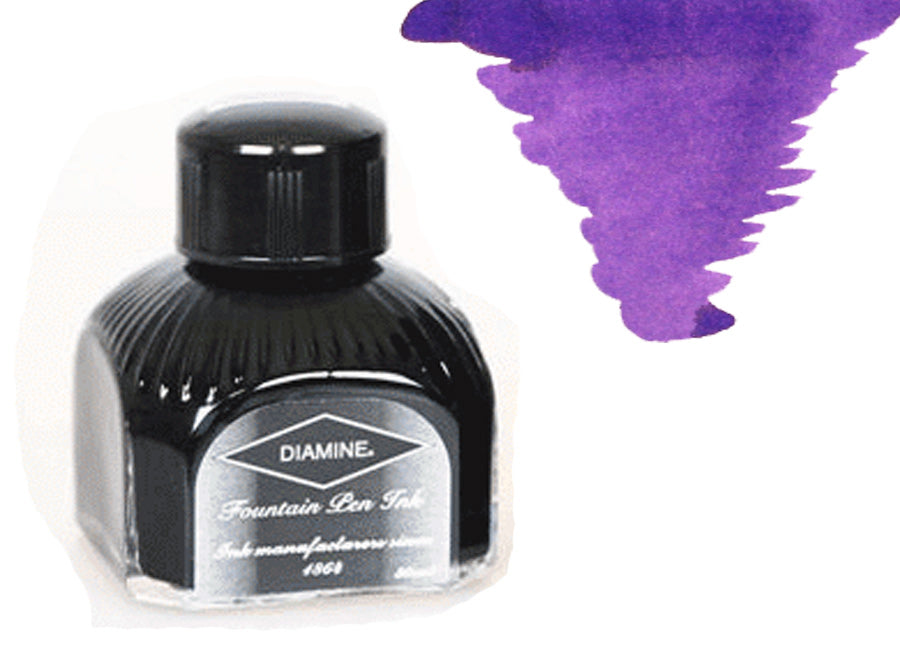 Bouteille d'encre Diamine, 80 ml, violet, flacon en cristal italien