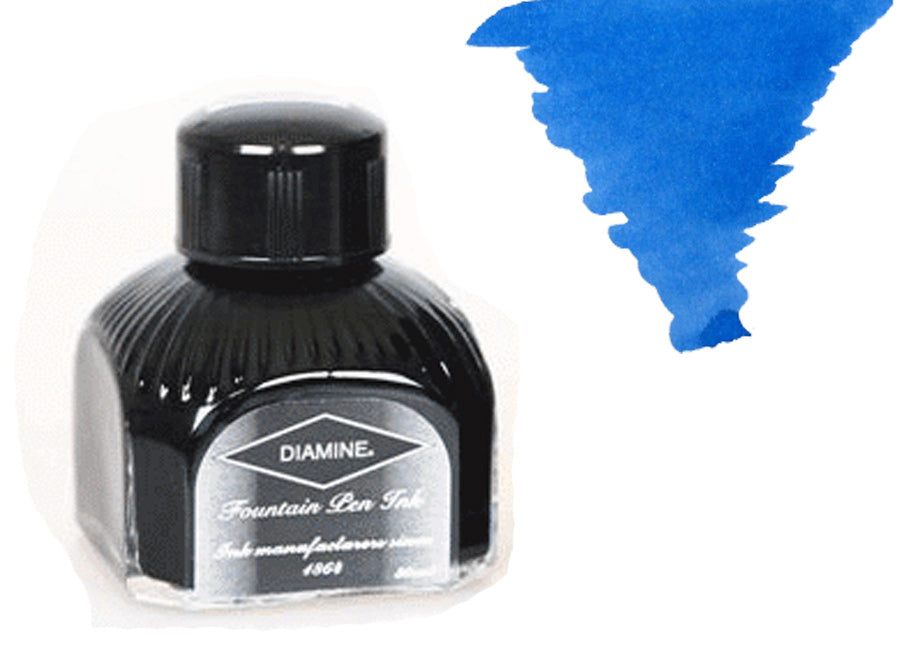 Bouteille d'encre Diamine, 80 ml, bleu lavable, bouteille en cristal italien