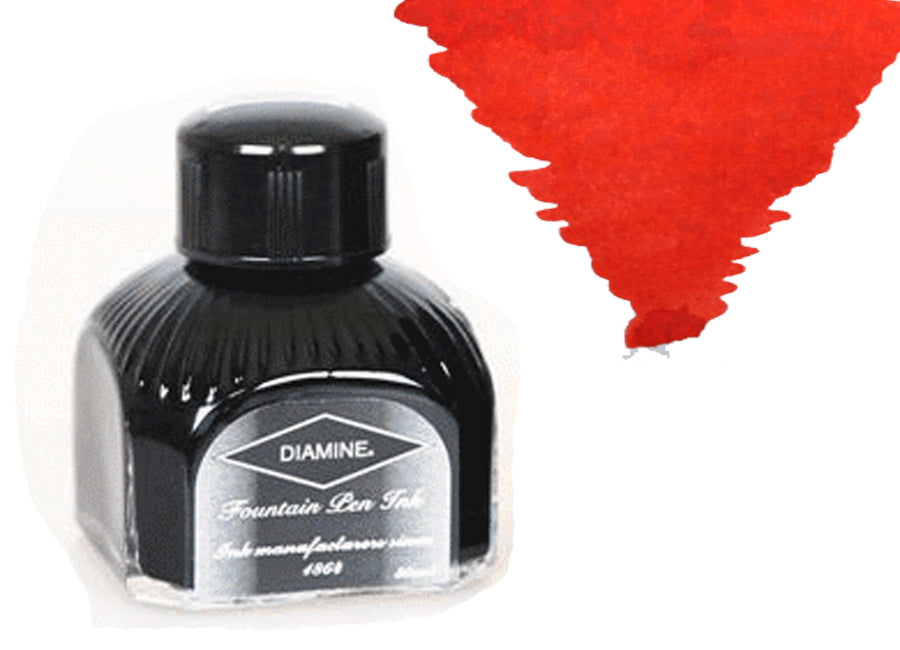 Bouteille d'encre Diamine, 80 ml, fraise des bois, bouteille en cristal d'Italie