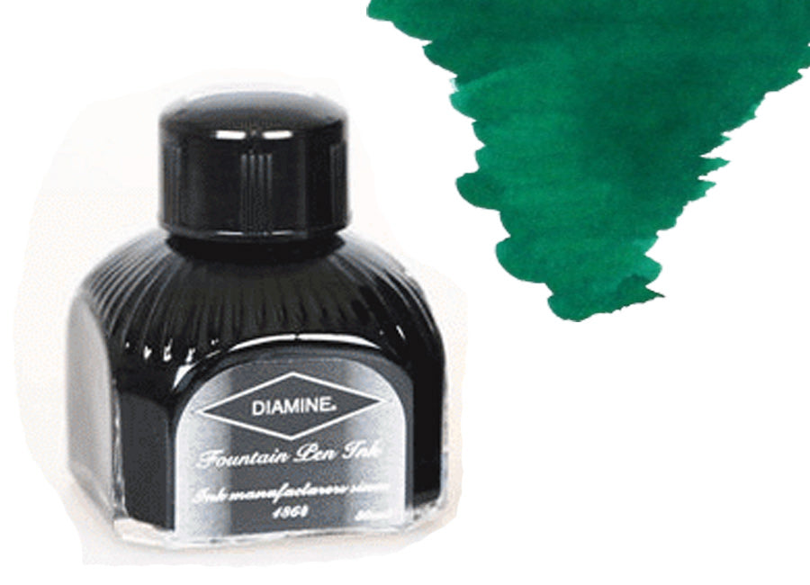 Bouteille d'encre Diamine, 80 ml, vert forêt, bouteille en cristal d'Italie