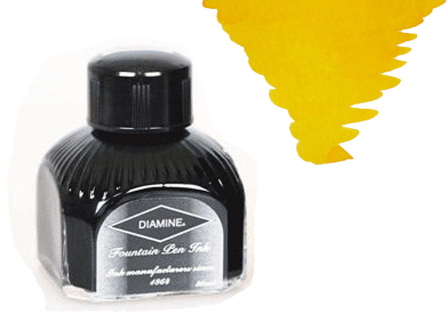 Bouteille d'encre Diamine, 80 ml, jaune, bouteille en cristal italien