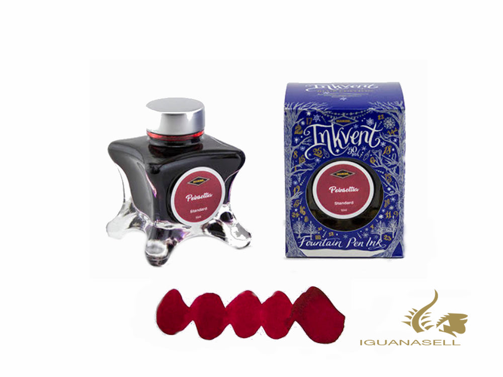 Bouteille d'encre Diamine Poinsettia, Ink Vent Blue, 50 ml, rouge