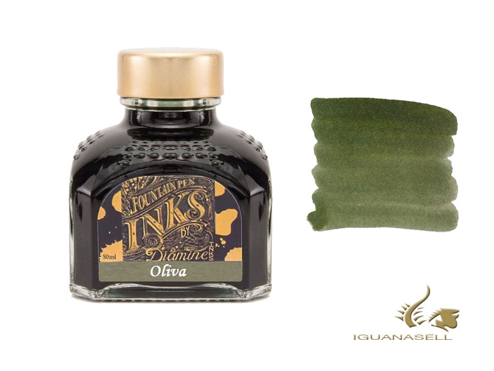 Bouteille d'encre Diamine Oliva, 80 ml, cristal, édition spéciale