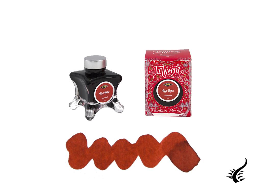 Bouteille d'encre rouge Diamine Red Robin Ink Vent, 50 ml, rouge, verre