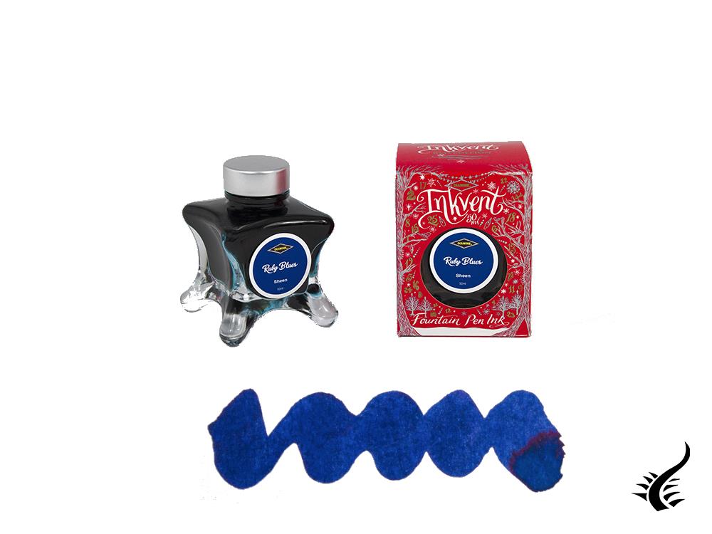 Bouteille d'encre rouge Diamine Ruby Blue Ink Vent, 50 ml, bleu, verre