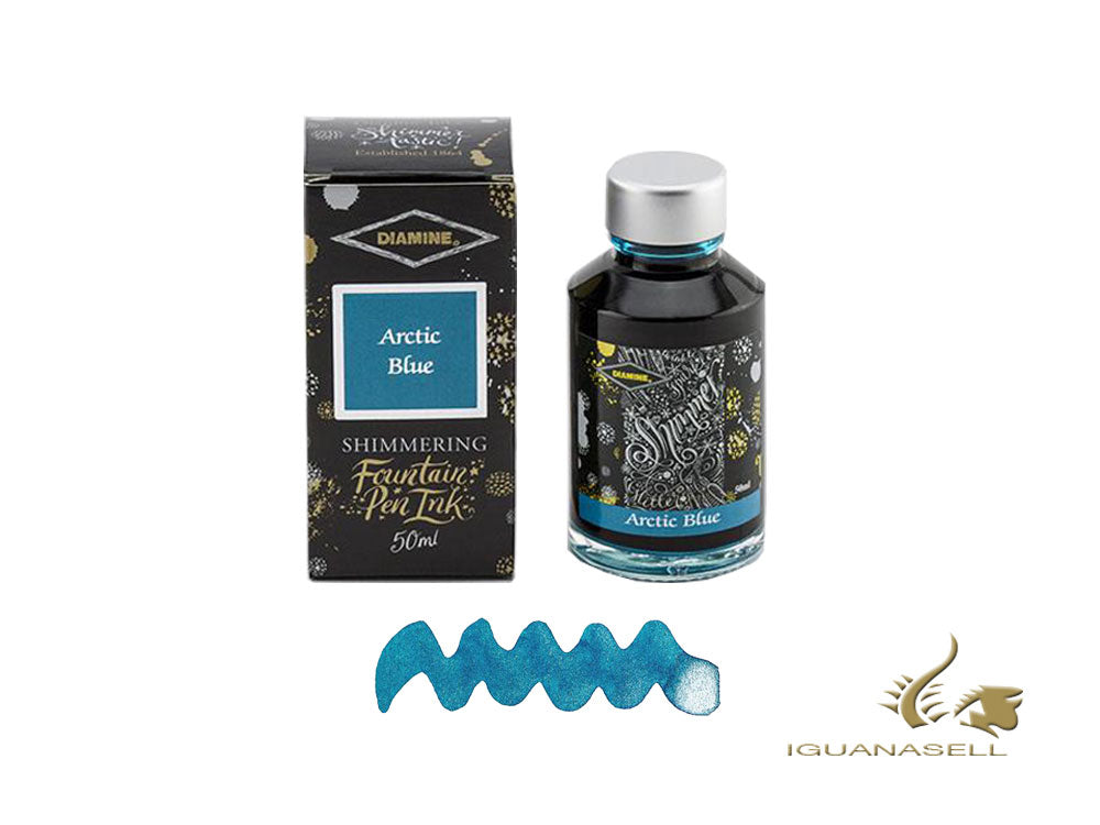 Flacon d'encre bleu arctique scintillant Diamine, 50 ml, cristal