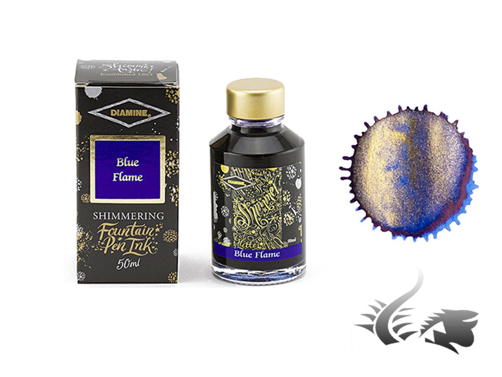 Diamine Shimmering Blue Flame Ink Bottle, 50ml, Crystal