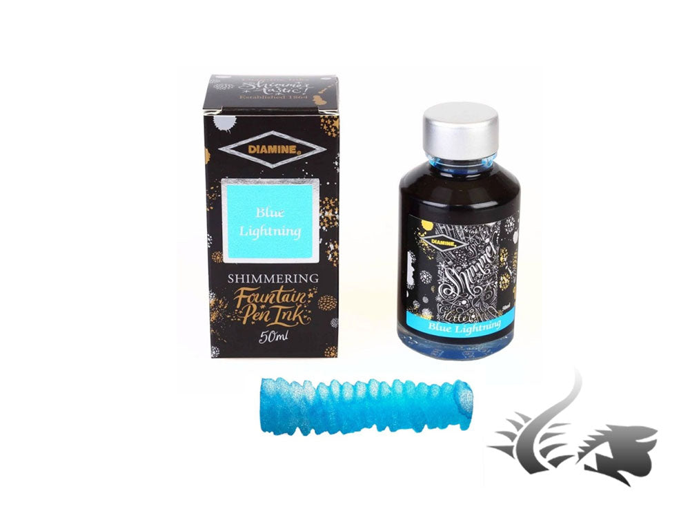 Diamine Shimmering Blue Lightning Ink Bottle, 50ml, Crystal