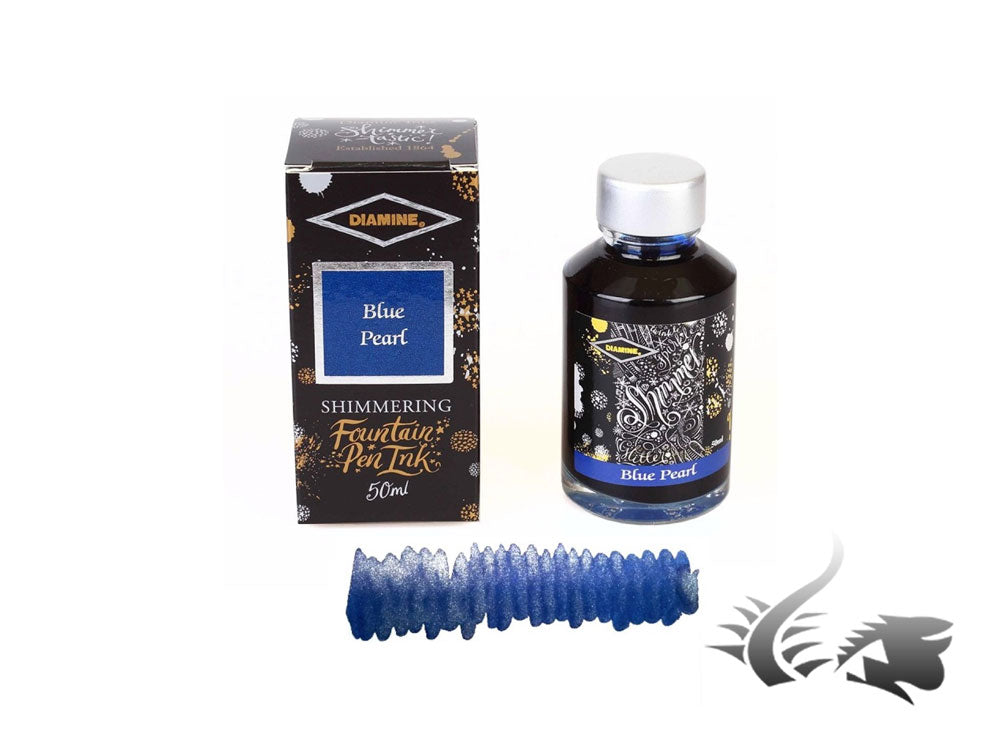 Diamine Shimmering Blue Pearl Ink Bottle, 50ml, Crystal