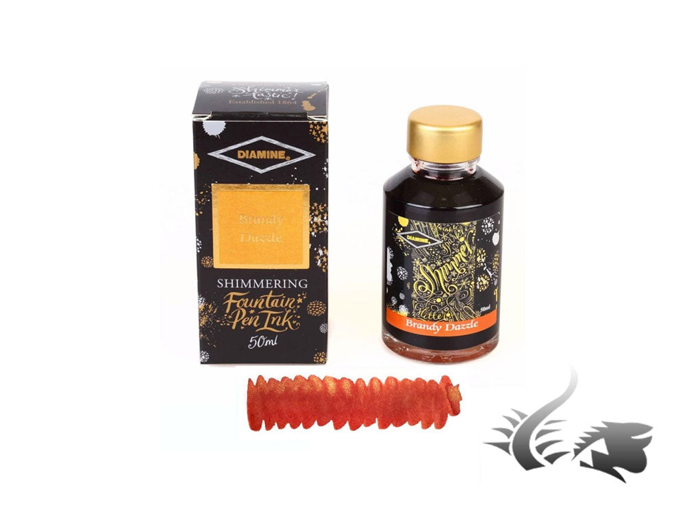 Bouteille d'encre scintillante Diamine Brandy Dazzle, 50 ml, cristal