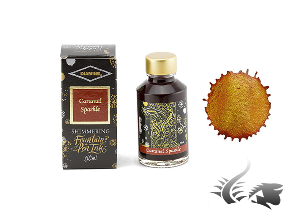 Flacon d'encre scintillante au caramel Diamine, 50 ml, marron, cristal