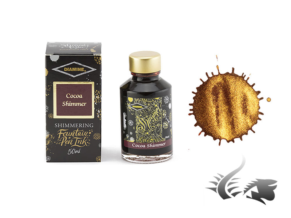 Flacon d'encre scintillante au cacao de Diamine, 50 ml, marron, cristal