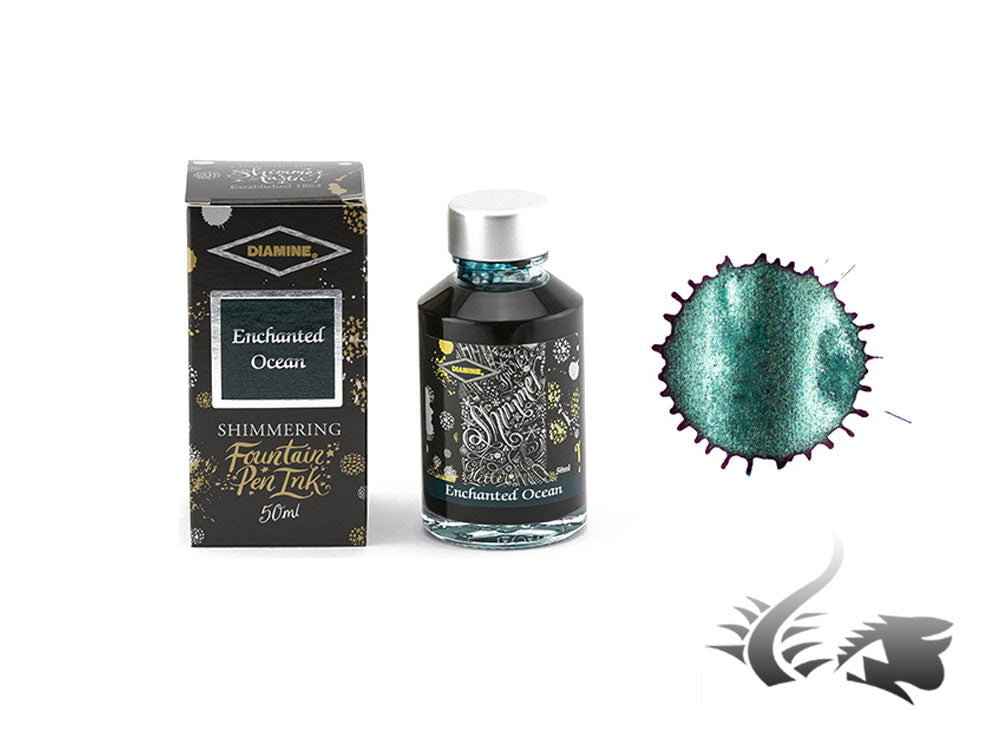 Flacon d'encre Diamine Shimmering Enchanted Ocean, 50 ml, vert, cristal