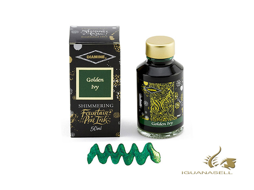 Flacon d'encre scintillante Golden Ivy de Diamine, 50 ml, cristal