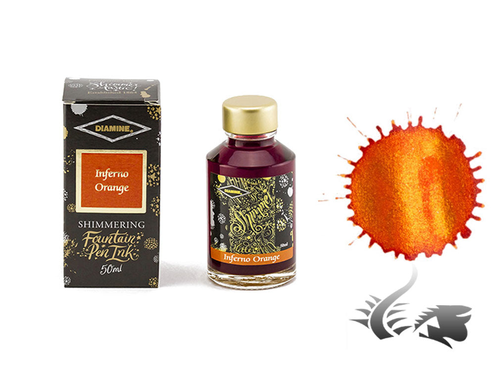 Flacon d'encre orange scintillante Diamine, 50 ml, cristal