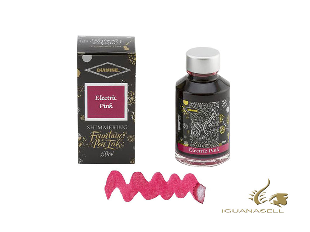 Flacon d'encre scintillante Diamine, 50 ml, rose électrique, cristal