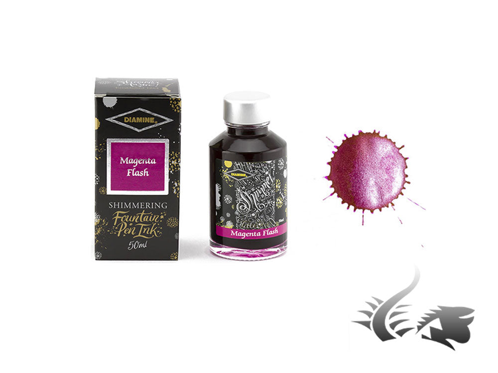 Diamine Shimmering Magenta Flash Ink Bottle, 50ml, Crystal