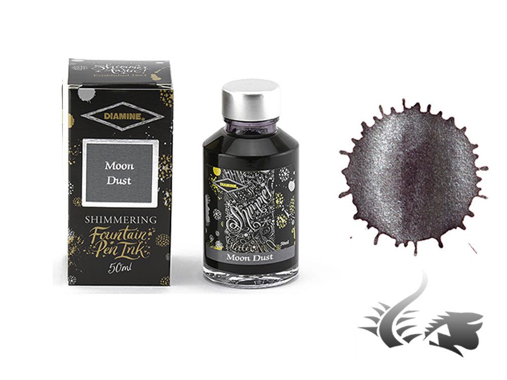 Diamine Shimmering Moon Dust Ink Bottle, 50ml, Grey, Crystal