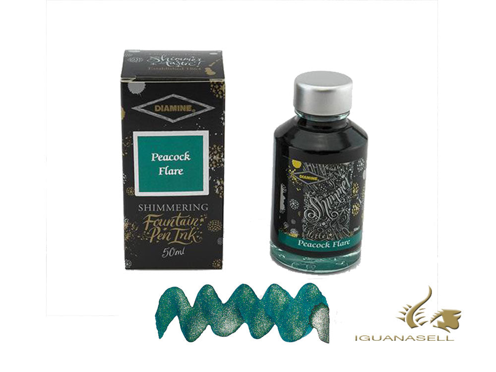 Diamine Shimmering Peacock Flare Ink Bottle, 50ml., Crystal