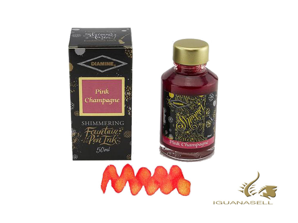 Flacon d'encre champagne rose scintillant Diamine, 50 ml, cristal