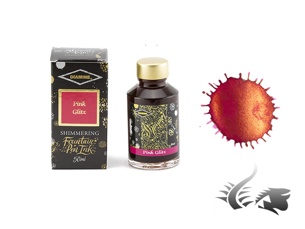 Flacon d'encre scintillante rose Diamine, 50 ml, cristal