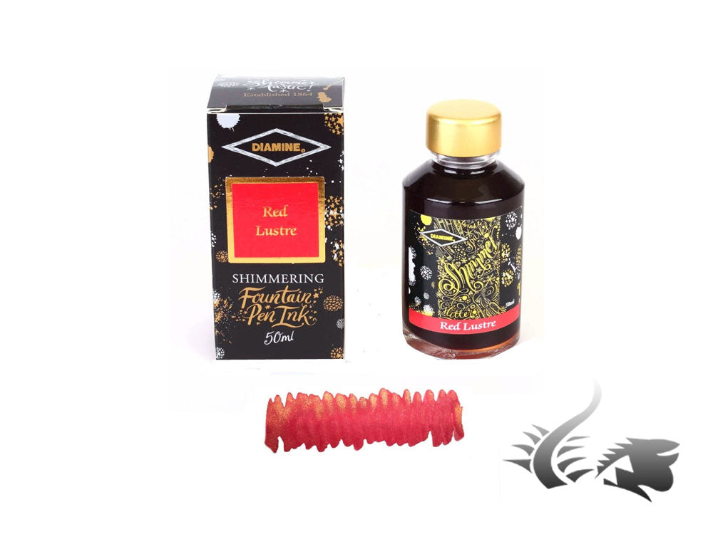 Diamine Shimmering Red Lustre Ink Bottle, 50ml, Crystal