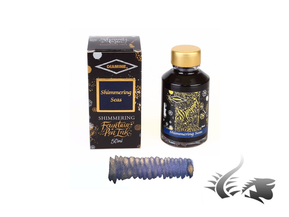 Bouteille d'encre Diamine Shimmering Seas, 50 ml, cristal