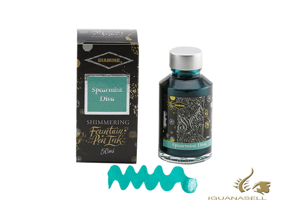 Flacon d'encre Diva à la menthe verte scintillante de Diamine, 50 ml, cristal