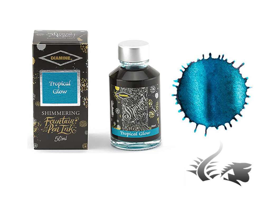 Flacon d'encre scintillante tropicale Diamine, 50 ml, bleu, cristal