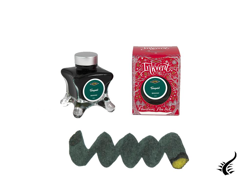 Bouteille d'encre rouge Diamine Tempest Ink Vent, 50 ml, verte, en verre