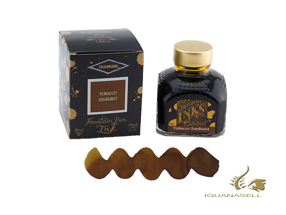 Bouteille d'encre Diamine Tobacco Sunburst, 80 ml, cristal