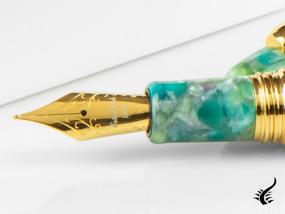 Stylo plume Esterbrook Estie Oversize en verre de mer, plaqué or, ESG806