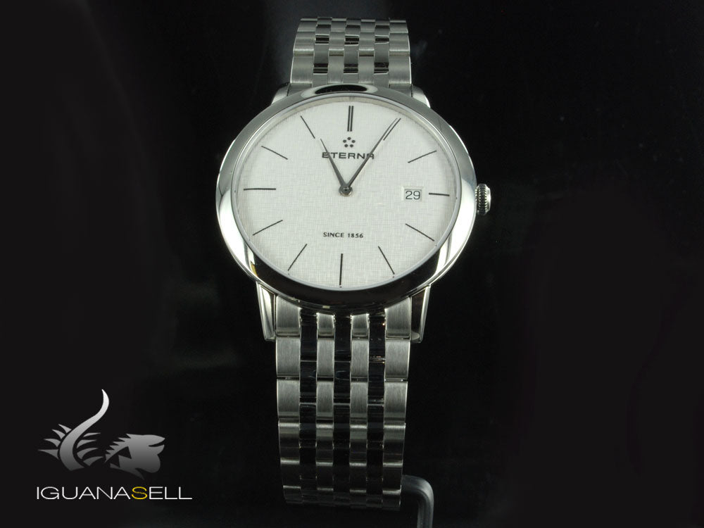 Montre à quartz Eterna Eternity Gent, ETA 955.112, 40 mm, argent, bracelet en acier