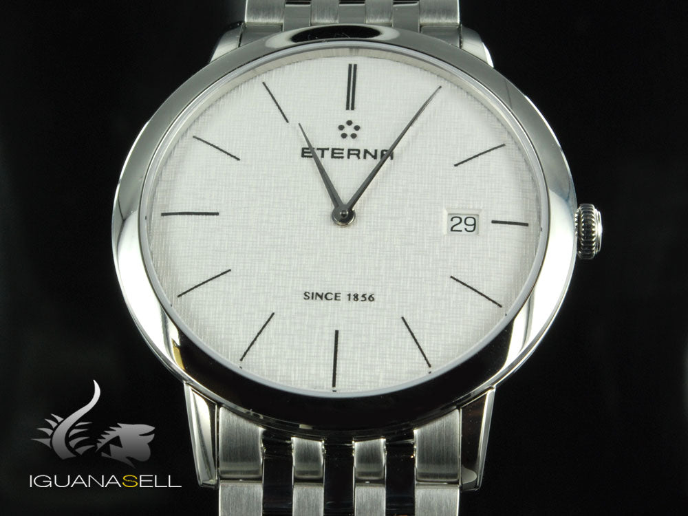 Montre à quartz Eterna Eternity Gent, ETA 955.112, 40 mm, argent, bracelet en acier