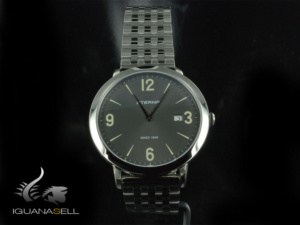 Montre à quartz Eterna Eternity Gent, ETA 955.112, 42 mm, gris, bracelet en acier