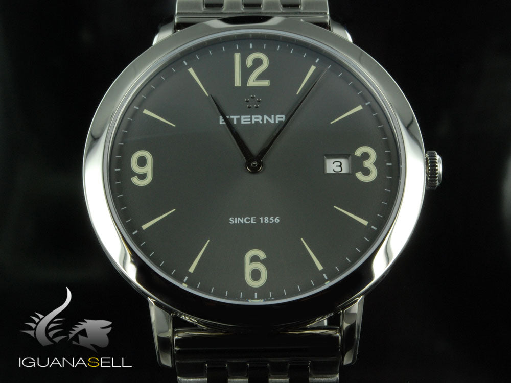 Montre à quartz Eterna Eternity Gent, ETA 955.112, 42 mm, gris, bracelet en acier