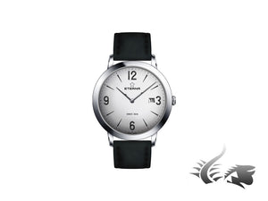 Eterna Eternity Gent Quartz watch, ETA 955.112, 42mm., Silver, Leather strap